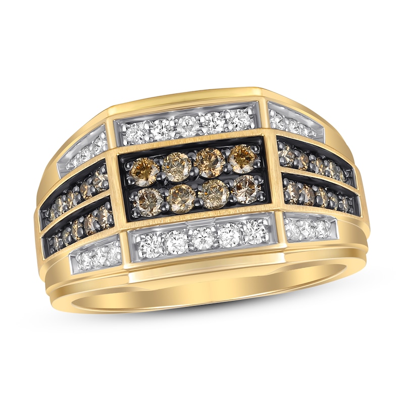 Men's Brown & White Diamond Ring 1 ct tw Yellow Gold Plated