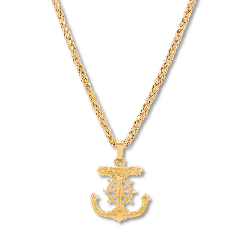 Crucifix Anchor Necklace Yellow Gold Plated 22"