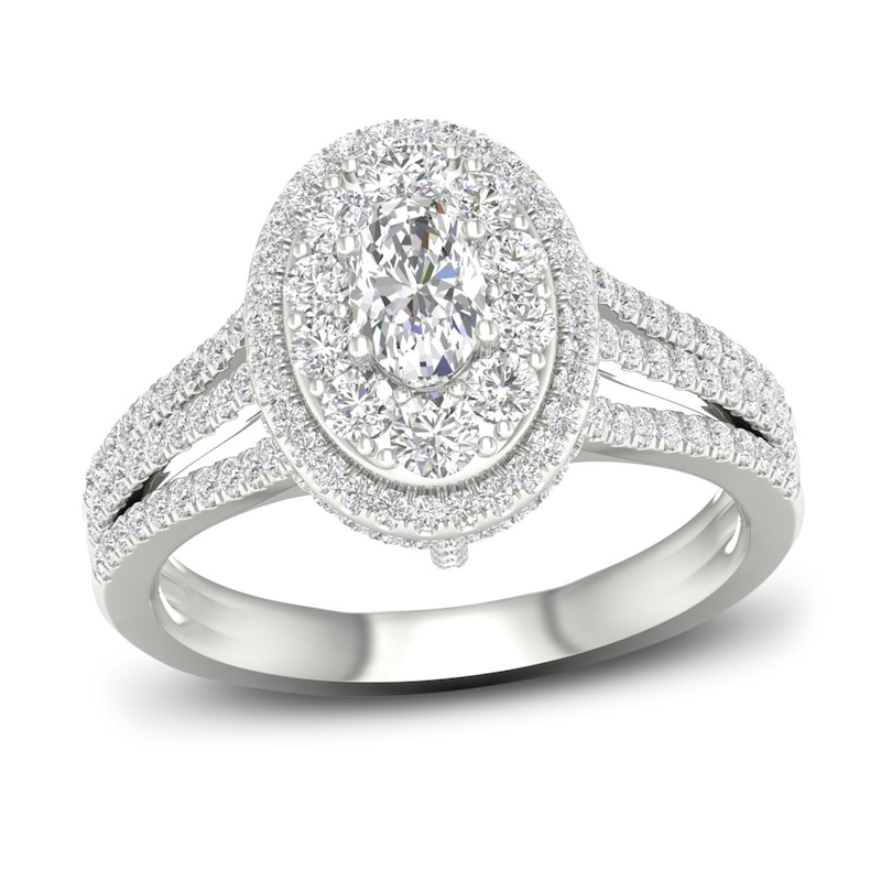 Multi-Diamond Engagement Ring 1-1/5 ct tw Oval & Round-cut White Gold Plated