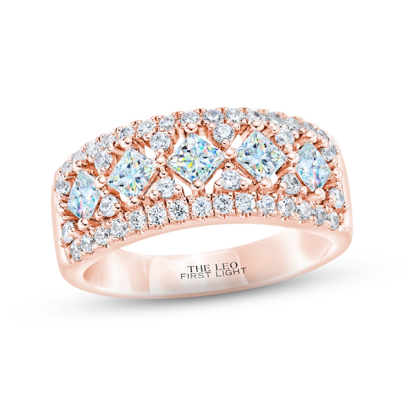 THE LEO First Light Diamond Princess & Round-Cut Anniversary Ring 1-1/2 ct tw Rose Gold Plated