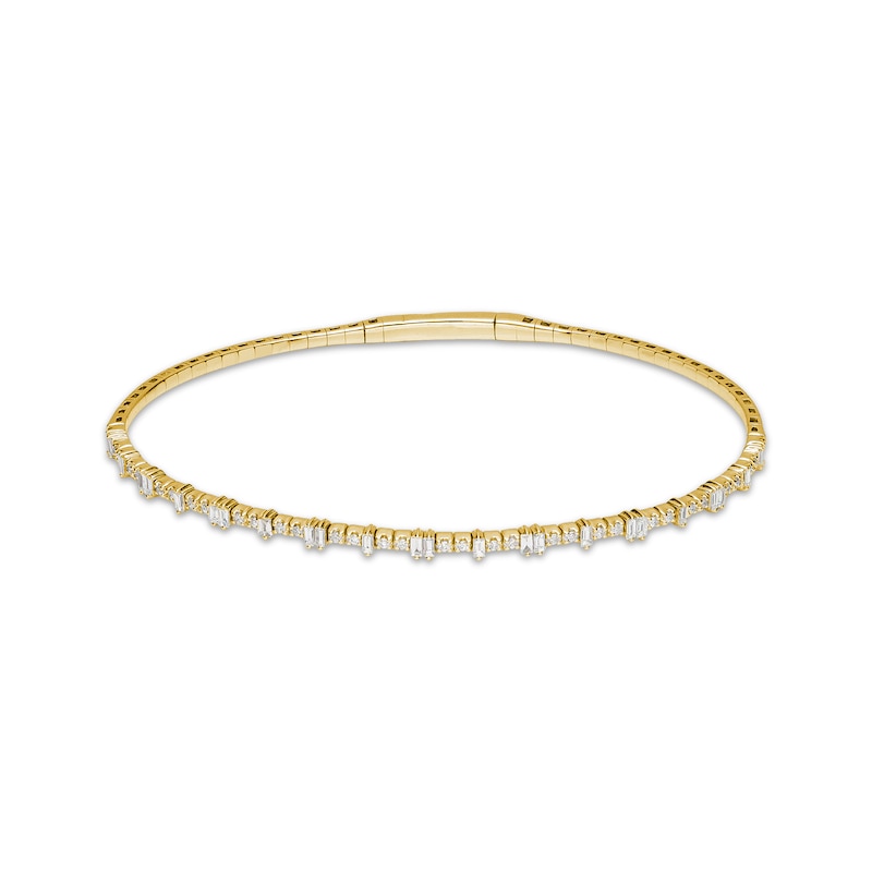 Baguette & Round-Cut Diamond Flex Bangle Bracelet 1/2 ct tw Yellow Gold Plated