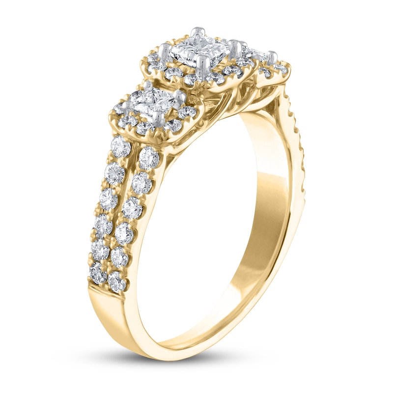 THE LEO Diamond Three-Stone Engagement Ring 7/8 ct tw Princess & Round-cut Yellow Gold Plated