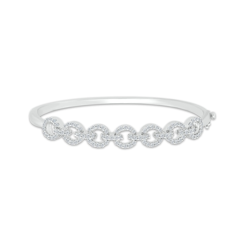 Round-Cut Diamond Circled-Link Hinged Bangle Bracelet 1 ct tw White Gold Plated
