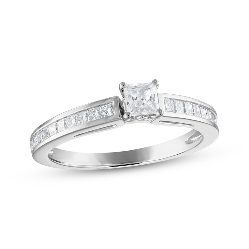 Diamond Engagement Ring 5/8 ct tw Princess-cut White Gold Plated