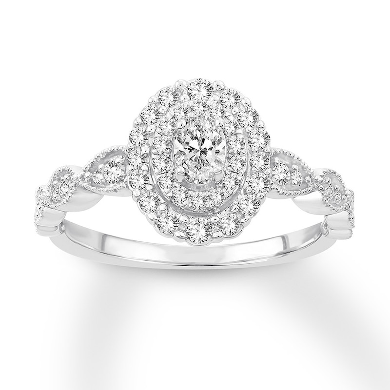 Diamond Engagement Ring 1/2 ct tw Oval & Round-cut White Gold Plated