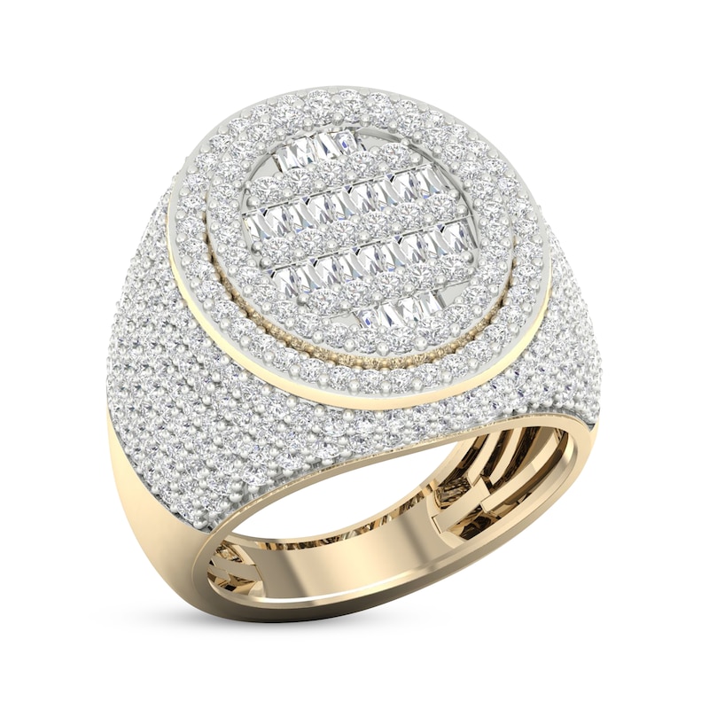 Men's Baguette & Round-Cut Diamond Ring 3 ct tw Yellow Gold Plated
