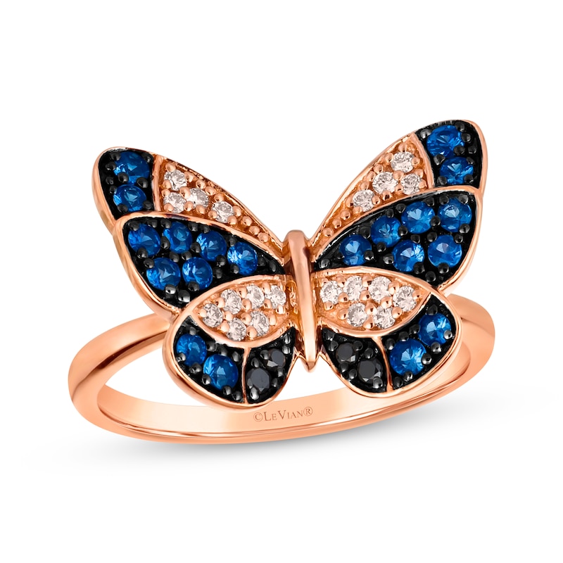 Le Vian Sapphire Butterfly Ring 1/6 ct tw Diamonds Strawberry Gold Plated