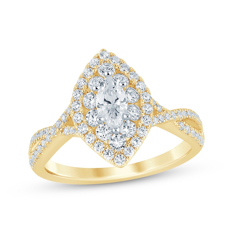 Marquise-Cut Diamond Engagement Ring 1 ct tw Yellow Gold Plated