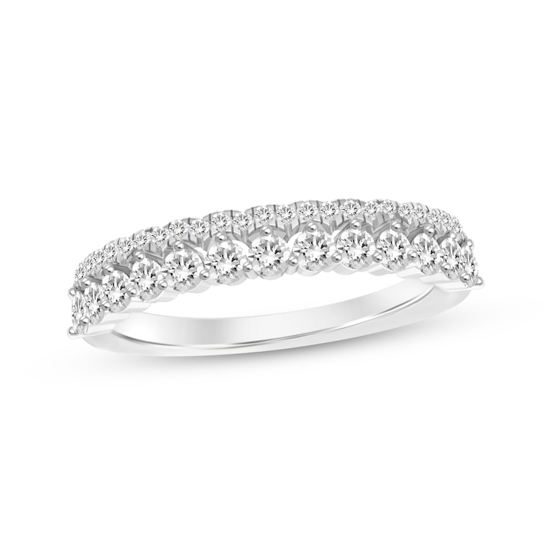 Diamond Double-Row Scalloped Wedding Band 1/2 ct tw White Gold Plated