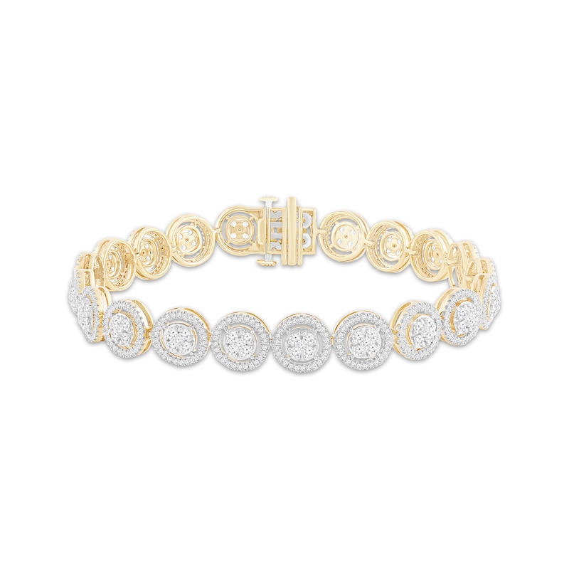 Multi-Diamond Halo Bracelet 3 ct tw Yellow Gold Plated 7.25"