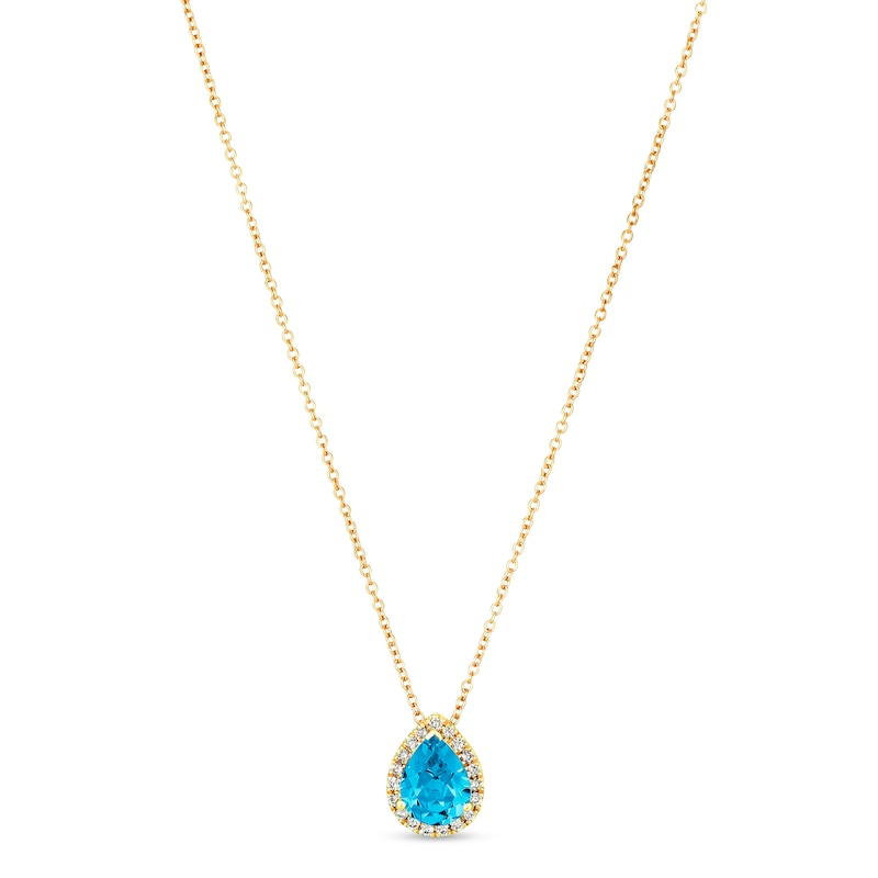 Le Vian Blue Topaz & Diamond Necklace 1/8 ct tw Honey Gold Plated 18"