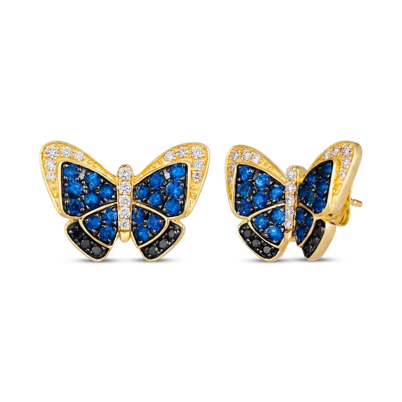 Le Vian Blue Sapphire & Diamond Butterfly Earrings 1/4 ct tw Honey Gold Plated