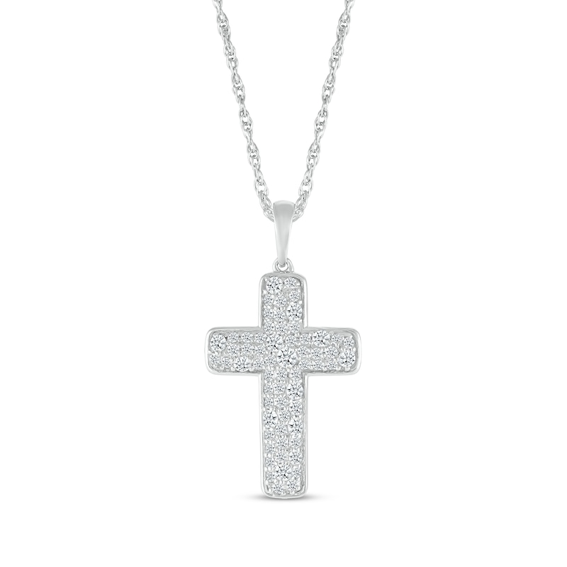 Multi-Diamond Cobblestone Cross Necklace 5/8 ct tw White Gold Plated 18"