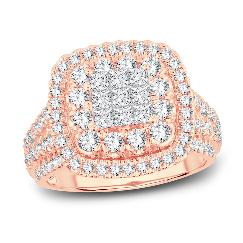 Diamond Engagement Ring 1-7/8 ct tw Princess & Round-Cut Rose Gold Plated