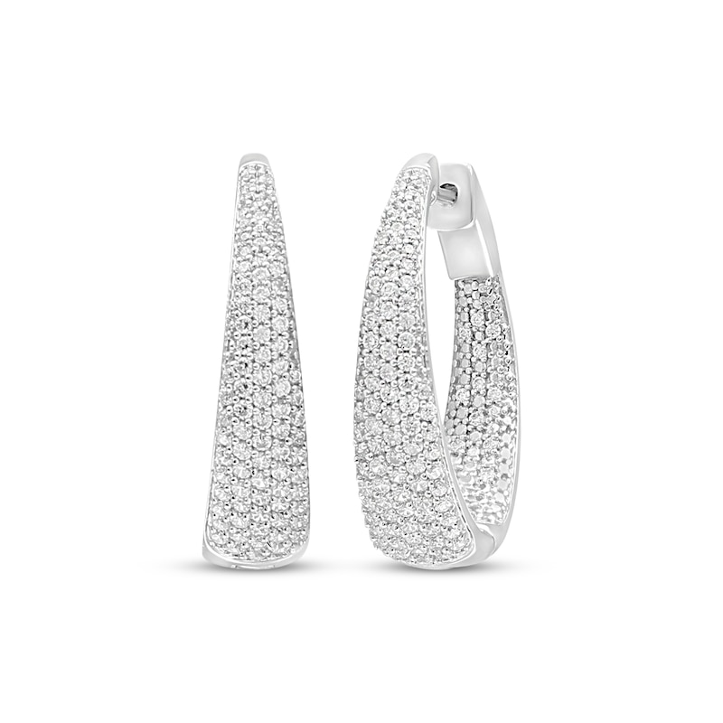 Diamond Tapered Inside-Out Hoop Earrings 1 ct tw White Gold Plated