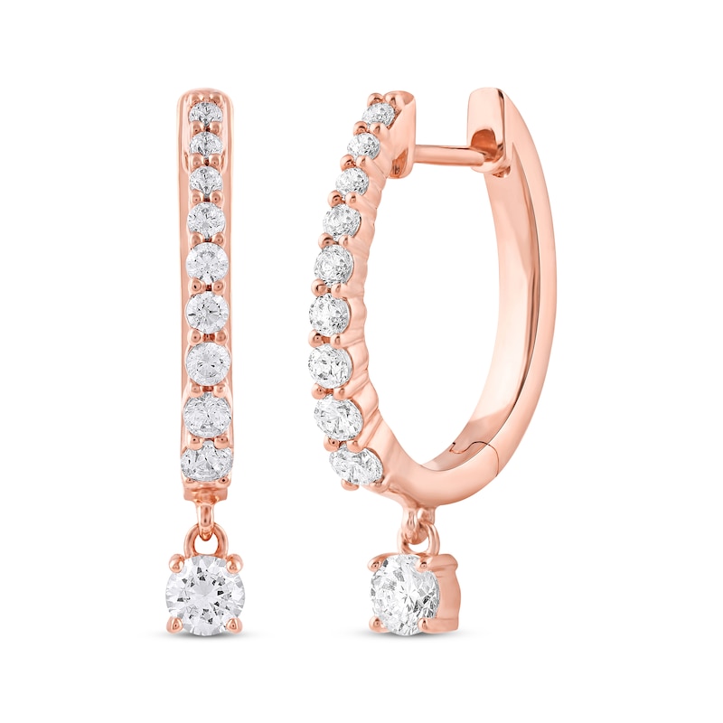 Unstoppable Love Diamond Hoop Dangle Earrings 3/4 ct tw Rose Gold Plated