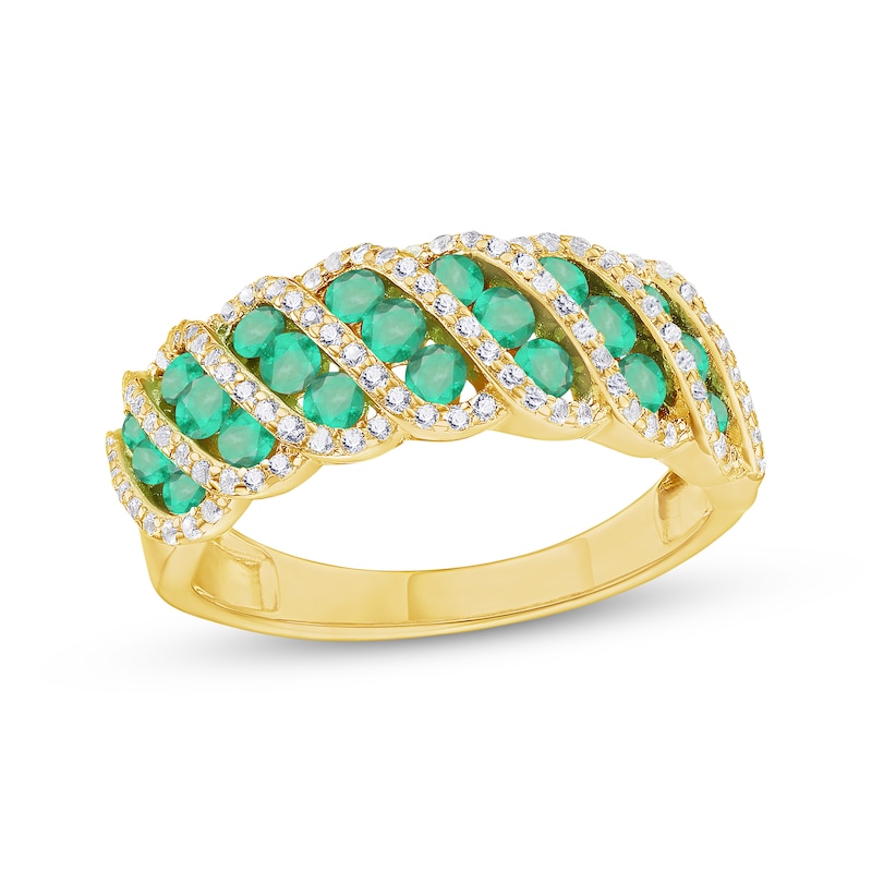 Round-Cut Emerald & Diamond Ring 3/8 ct tw Yellow Gold Plated
