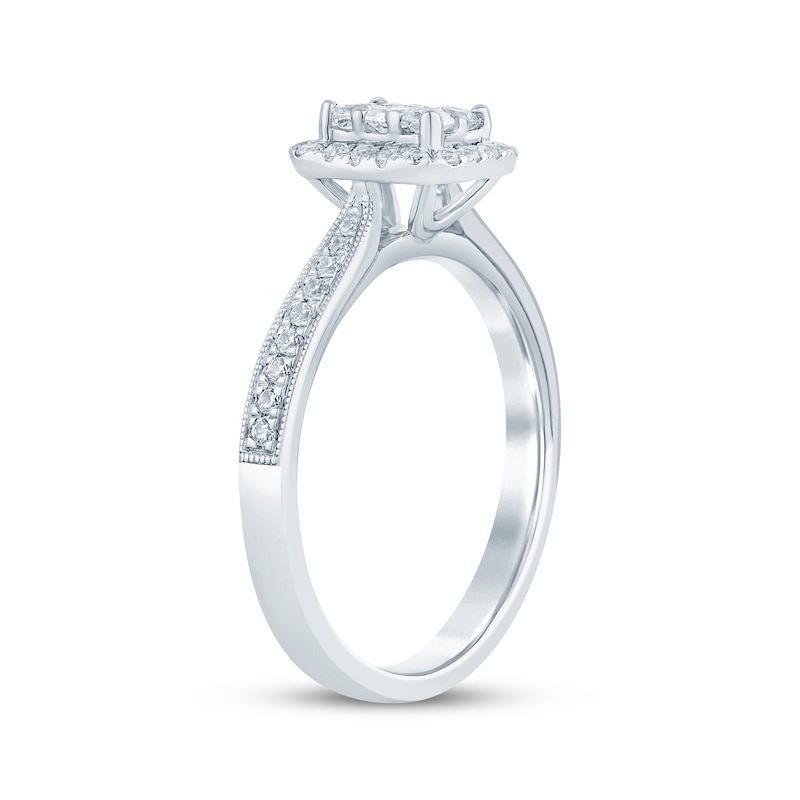 Vintage-Style Princess & Round-Cut Multi-Diamond Center Engagement Ring 1/2 ct tw White Gold Plated