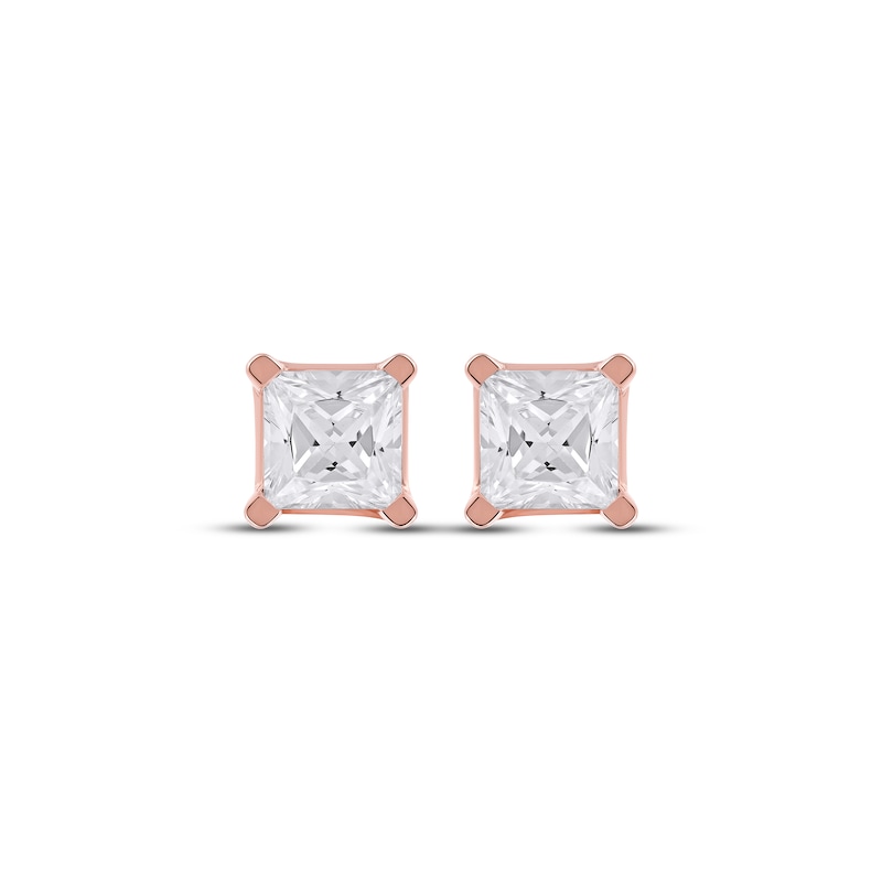 Lab-Created Diamonds by Princess-Cut Solitaire Stud Earrings 1 ct tw Rose Gold Plated