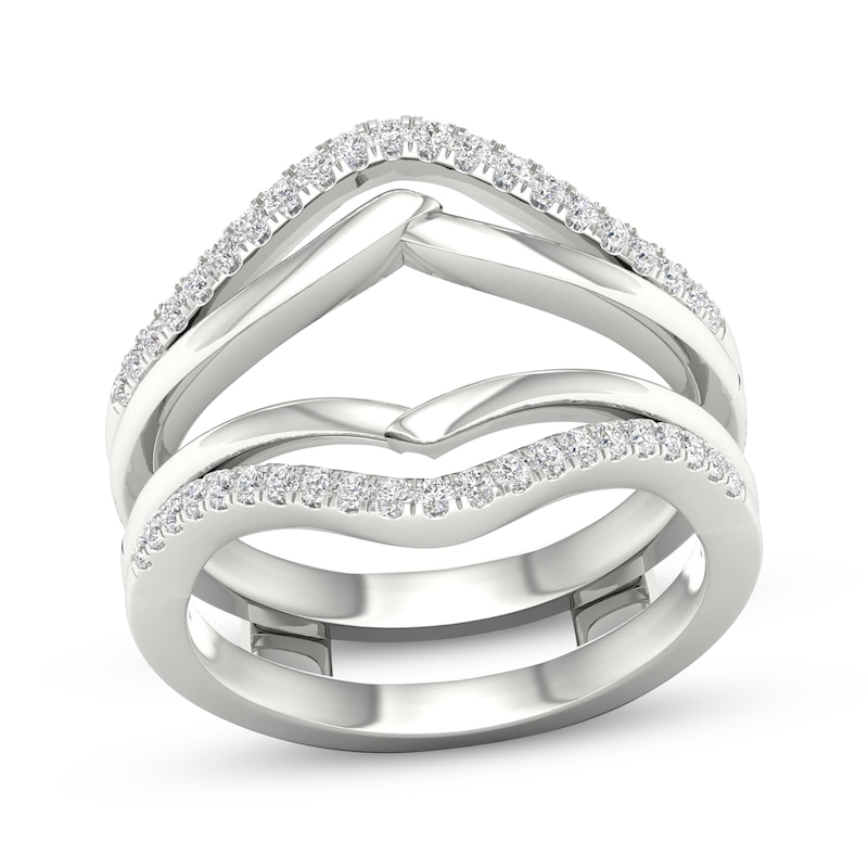 Round-Cut Diamond Double Chevron Enhancer Ring 1/3 ct tw White Gold Plated