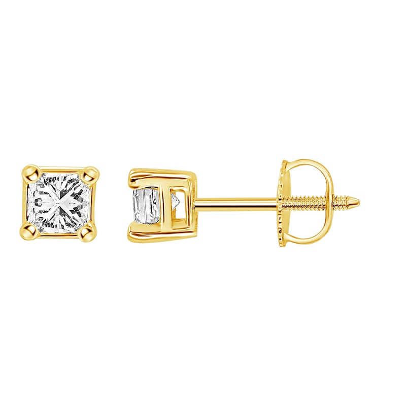Diamond Solitaire Stud Earrings 3/4 ct tw Princess-cut Yellow Gold Plated