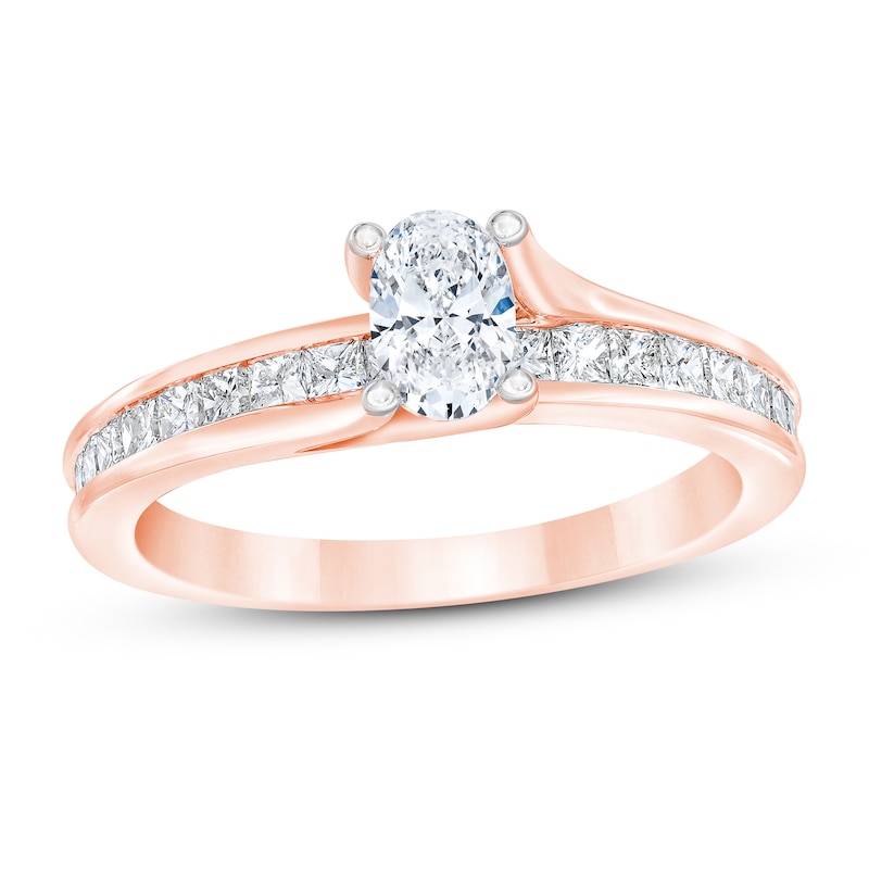 Diamond Engagement Ring 1 ct tw Oval & Princess Rose Gold Plated