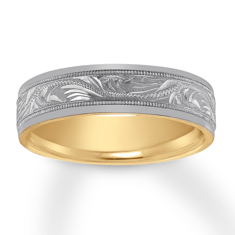 Carved Wedding Band Two-Tone Gold Plated 5mm