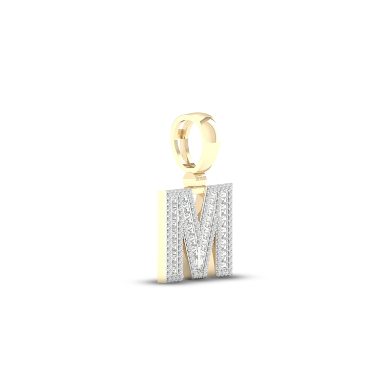 Diamond M Initial Charm 3/4 ct tw Baguette & Round-cut Yellow Gold Plated
