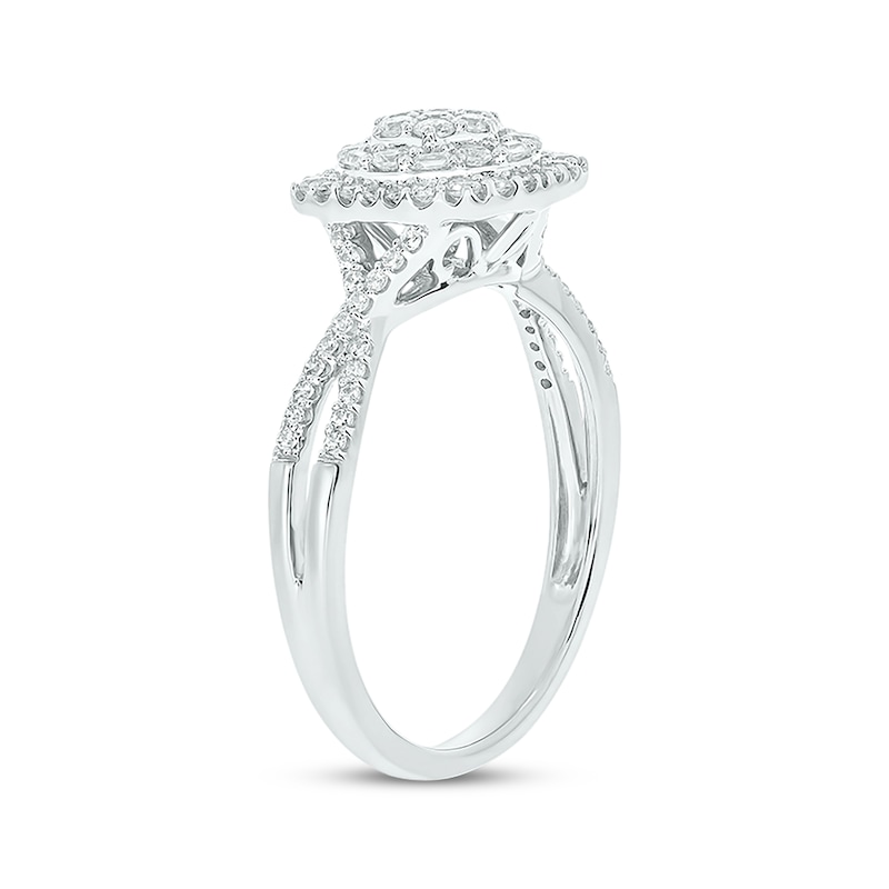 Baguette & Round-Cut Multi-Diamond Center Cushion-Shaped Engagement Ring 1/2 ct tw White Gold Plated