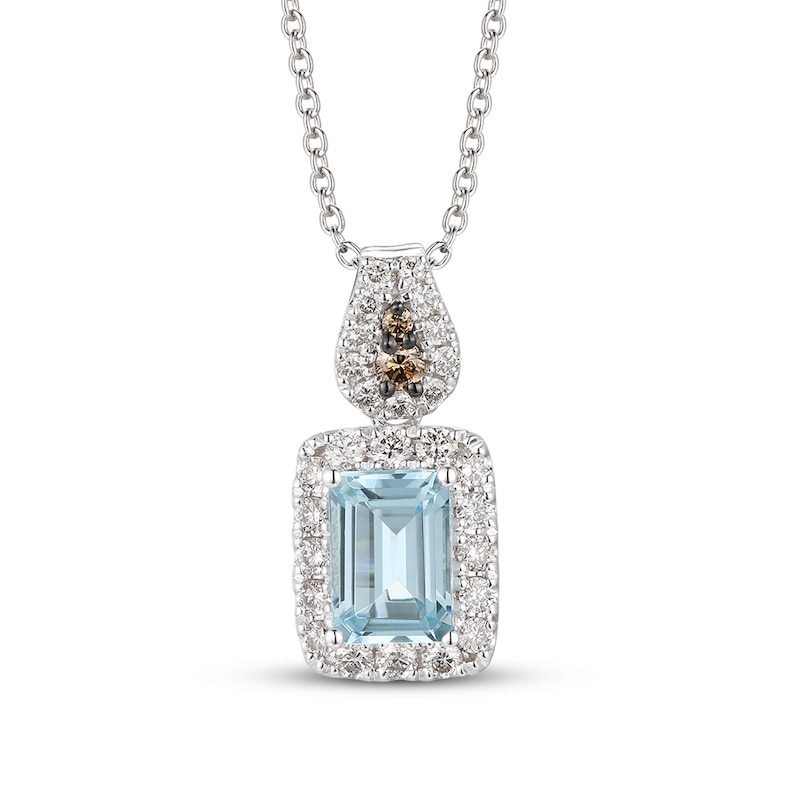 Le Vian Diamond & Aquamarine Necklace 1/3 ct tw Vanilla Gold Plated 18"