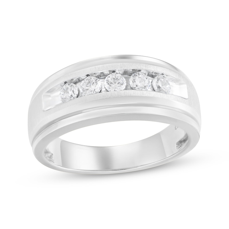 Men's Diamond Five-Stone Brushed Wedding Band 1/2 ct tw White Gold Plated