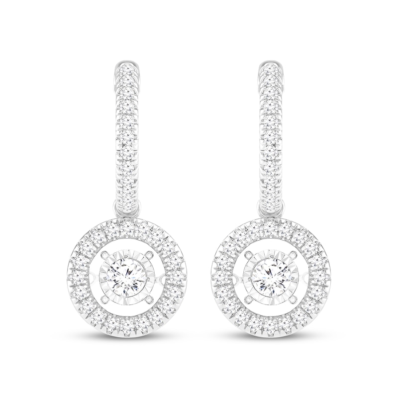 Unstoppable Love Lab-Created Diamond Dangle Hoop Earrings 1 ct tw White Gold Plated