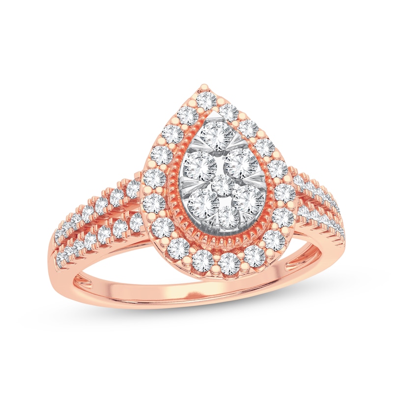 Multi-Diamond Center Pear Engagement Ring 3/8 ct tw Round-cut Rose Gold Plated