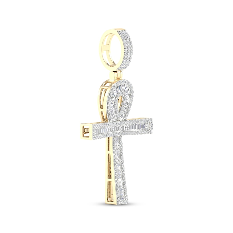 Men's Baguette & Round-Cut Diamond Ankh Charm 1 ct tw Yellow Gold Plated