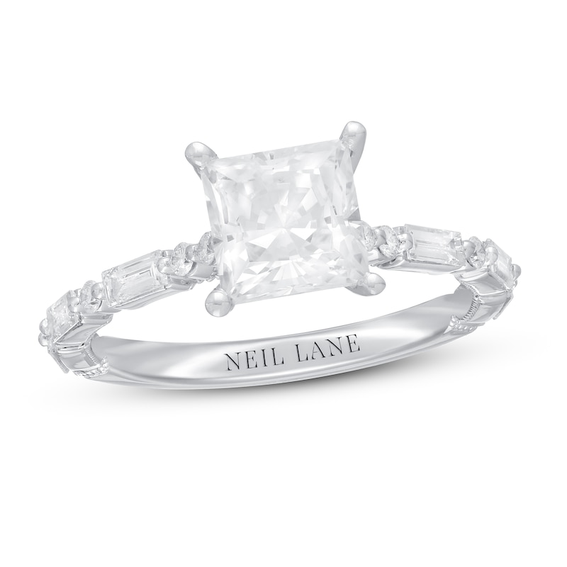 Neil Lane Premiere Diamond Engagement Ring 1-7/8 ct tw Princess, Baguette & Round White Gold Plated