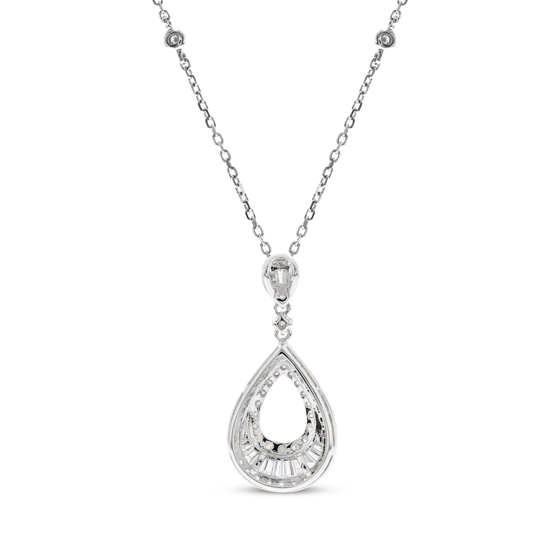 Baguette & Round-Cut Diamond Teardrop Necklace 3/4 ct tw White Gold Plated 18"