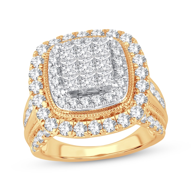 Princess-Cut Diamond Cushion Frame Engagement Ring 3 ct tw Yellow Gold Plated