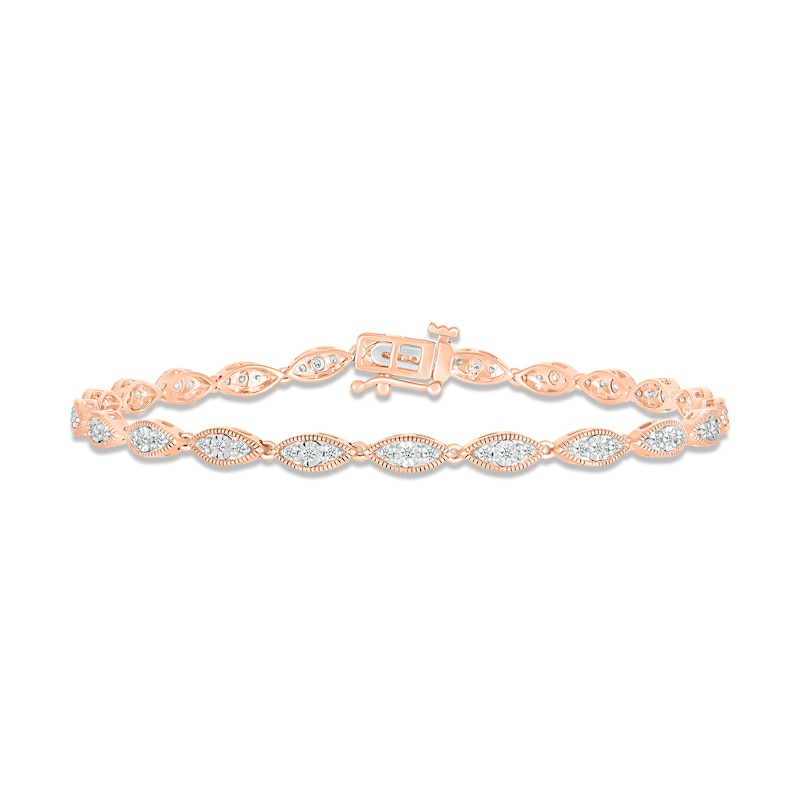 Diamond Milgrain Bracelet 3/8 ct tw Round-cut Rose Gold Plated 7"