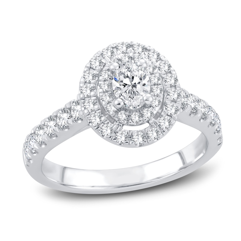 Diamond Engagement Ring 1 ct tw Oval & Round-cut White Gold Plated