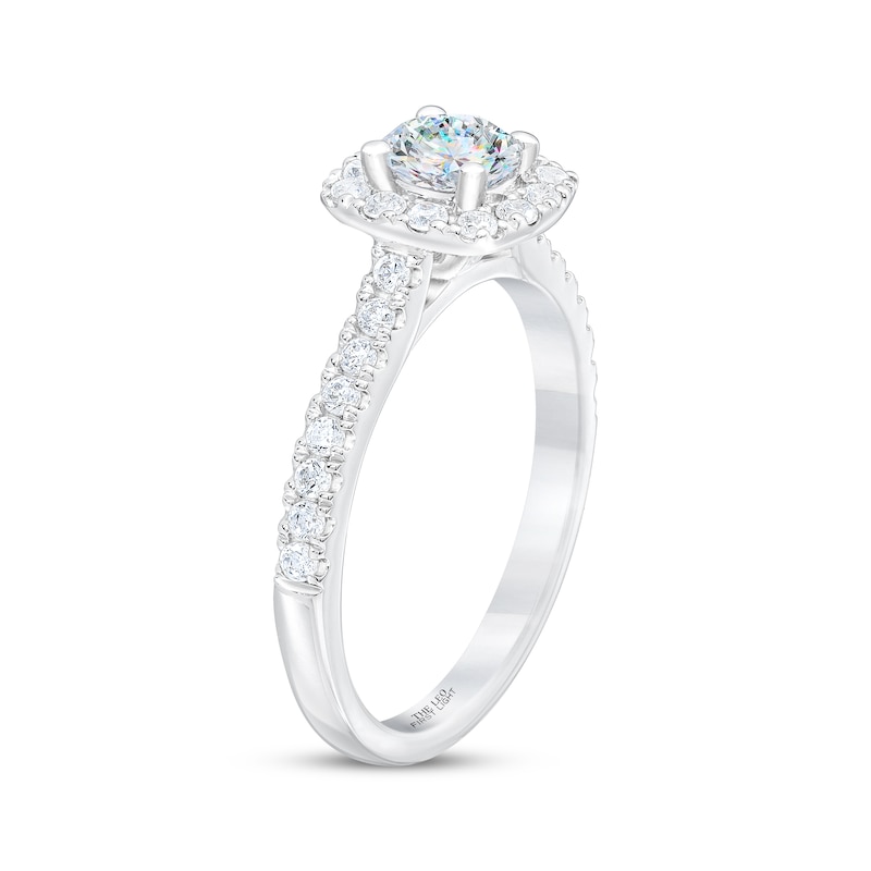 THE LEO First Light Diamond Round-Cut Cushion Frame Engagement Ring 7/8 ct tw White Gold Plated