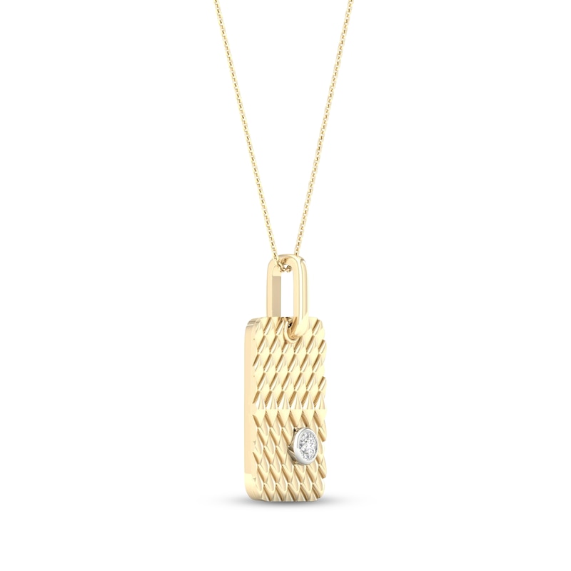 Diamond Solitaire Bezel Quilted Dog Tag Necklace 1/4 ct tw Round-cut Yellow Gold Plated 18"