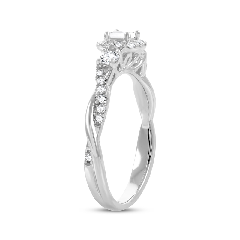 Princess & Round-Cut Diamond Three-Stone Engagement Ring 1/2 ct tw White Gold Plated