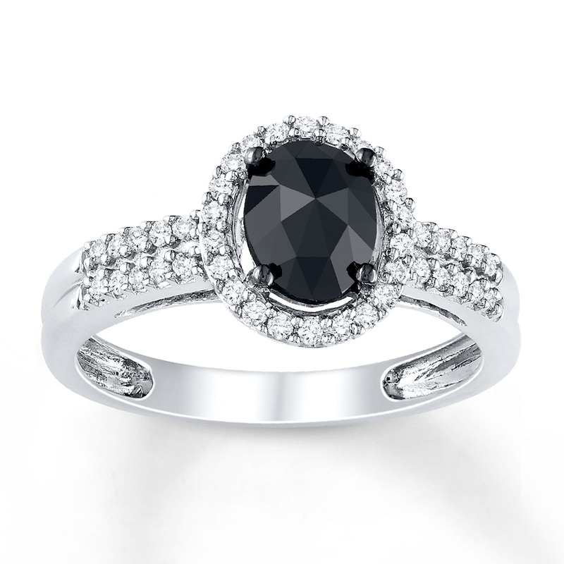 Black Diamond Ring 1 ct tw Oval-cut White Gold Plated