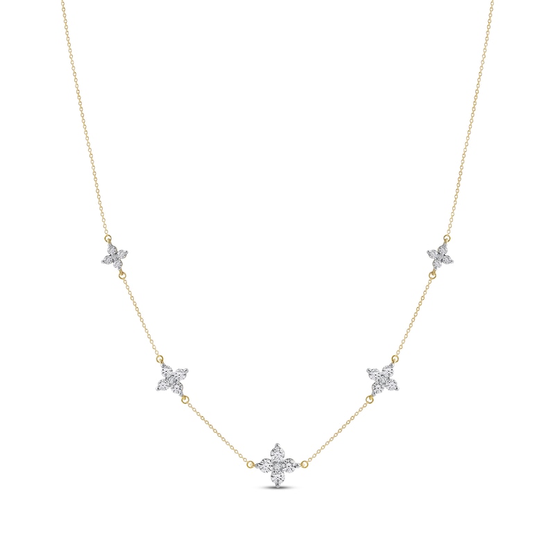 Diamond Quatrefoil Station Necklace 1-1/2 ct tw Yellow Gold Plated 18"