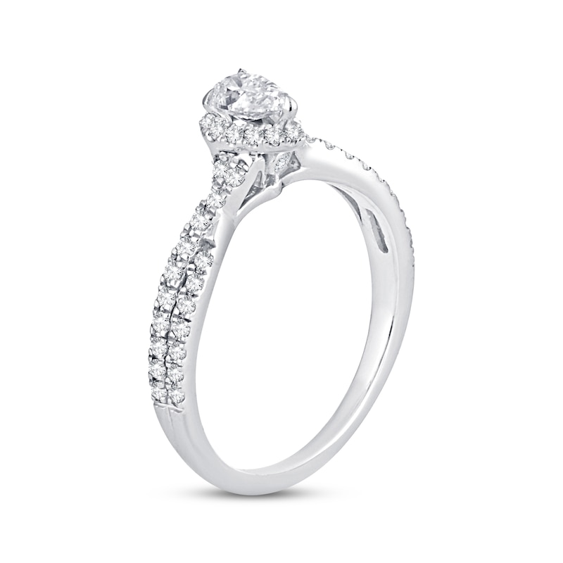 Diamond Engagement Ring 3/4 ct tw Pear & Round White Gold Plated