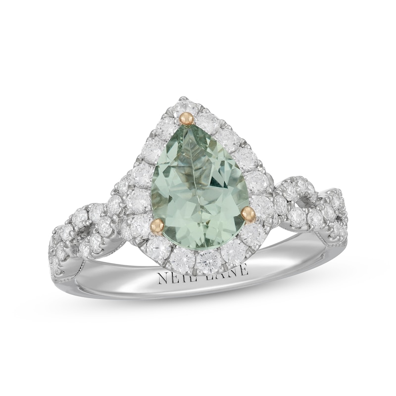 Neil Lane Pear-Shaped Green Quartz Engagement Ring 3/4 ct tw Diamond White Gold Plated