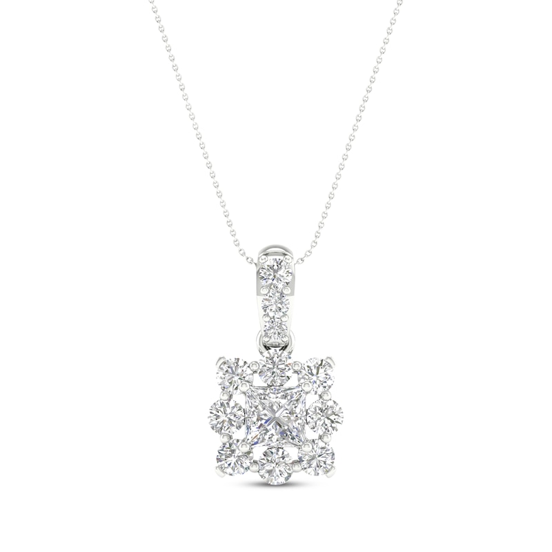 Lab-Created Diamonds by Princess-Cut Necklace 1 ct tw White Gold Plated