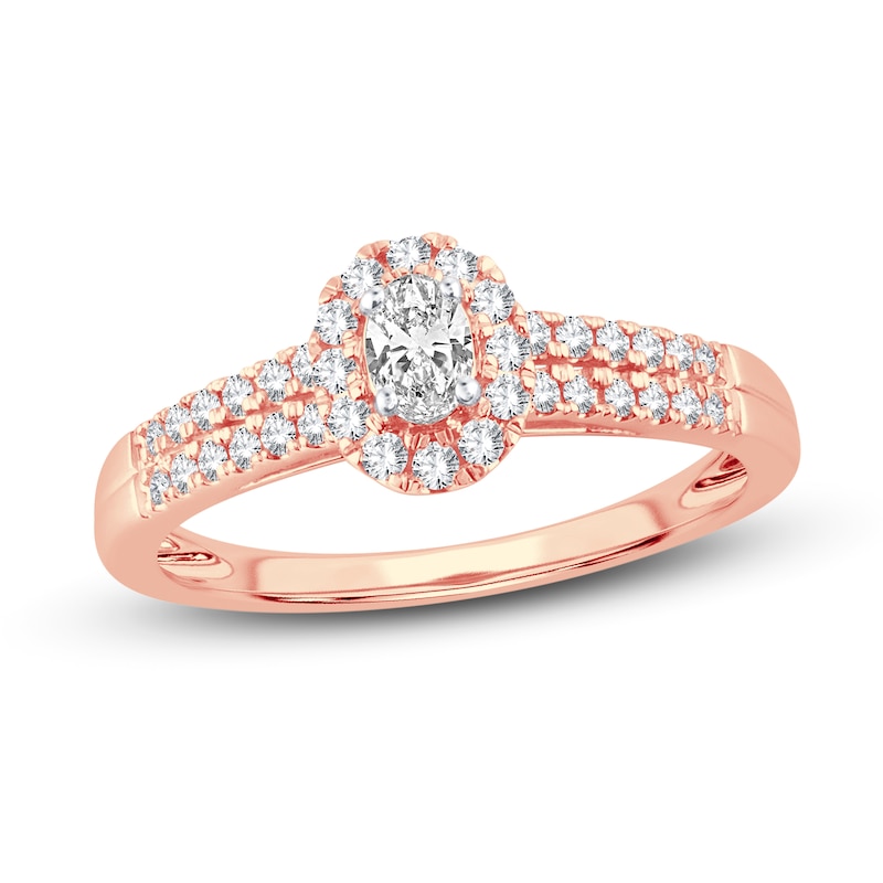 Diamond Engagement Ring 3/8 ct tw Oval & Round Rose Gold Plated