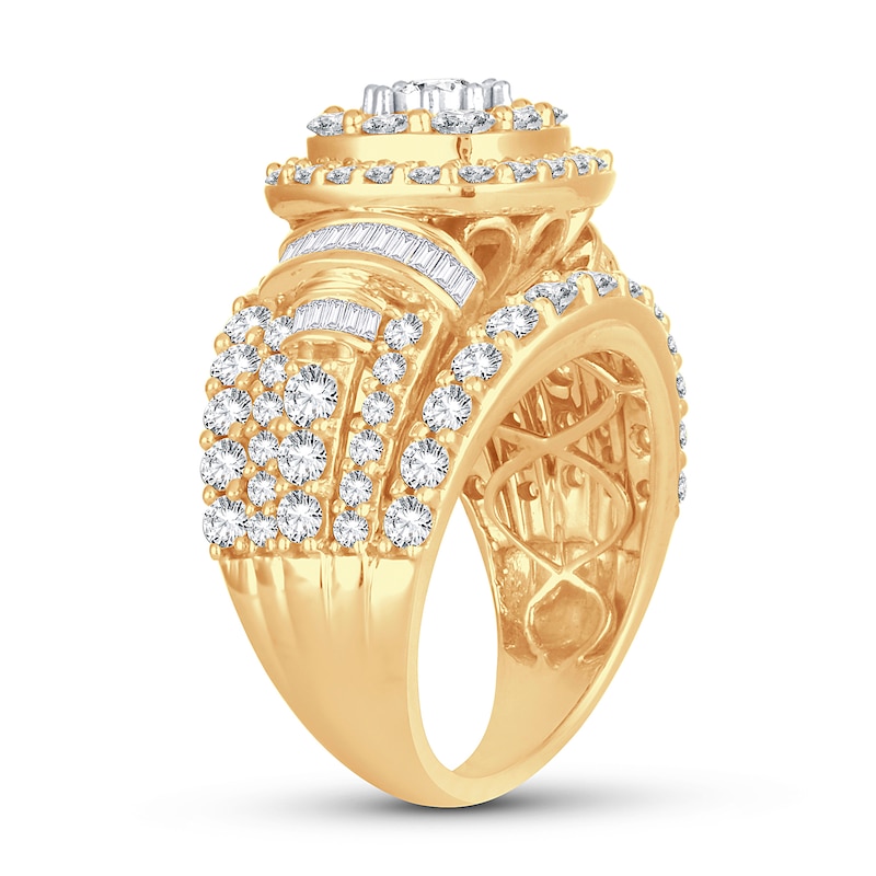 Diamond Engagement Ring 3 ct tw Round & Baguette Yellow Gold Plated