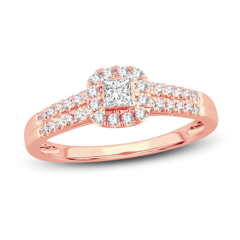 Diamond Engagement Ring 3/8 ct tw Princess & Round Rose Gold Plated